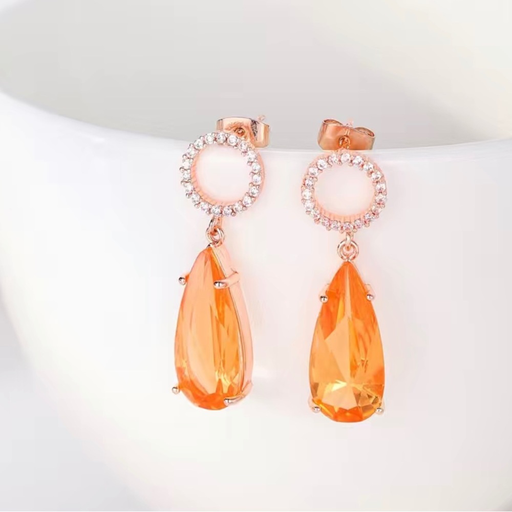 Gorgeous Orange Citrine Water Drop Dangle Earrings